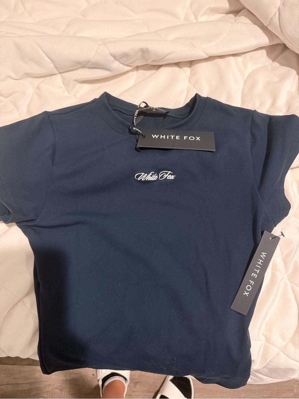 White Fox Boutique Navy Short Sleeve Logo Tee